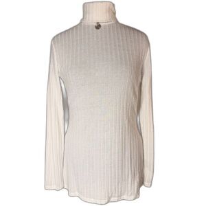 White Ribbed Turtleneck Sweater